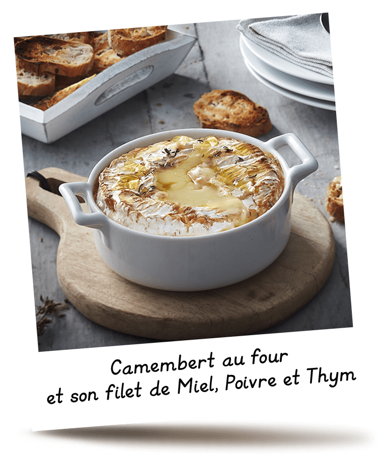 Camembert au four et son filet de Miel, Poivre et Thym