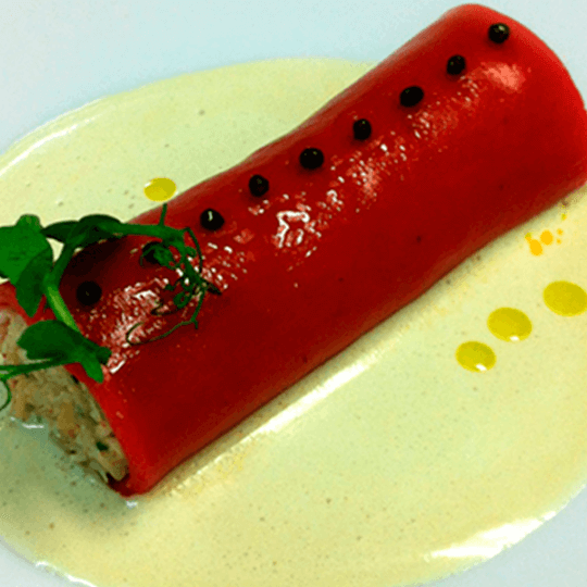 Cannelloni au poivron et tourteau de Roscoff, crème de fenouil glacée