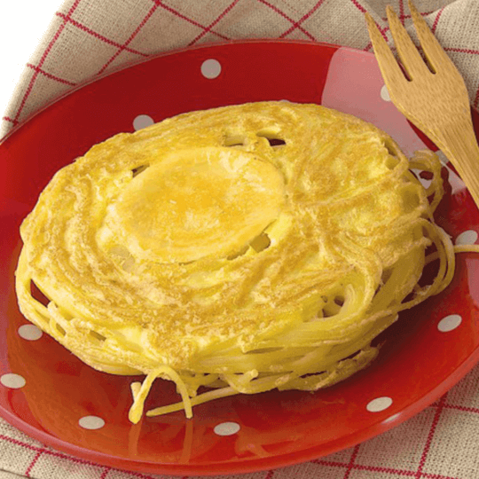 Gratin de spaghettis, bûche de chèvre Président